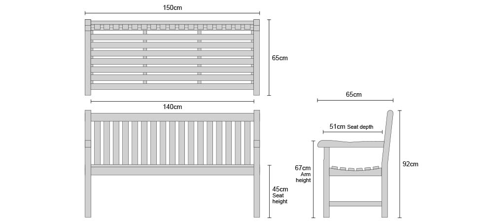 Windsor 3 Seater Teak Garden Bench, 5ft Park Bench – 1.5m